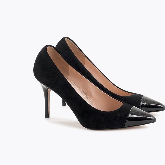 J. Crew ‘Elsie’ Black Suede Pumps with Patent Leather Cap Toe, size 7 - Picture 1 of 11